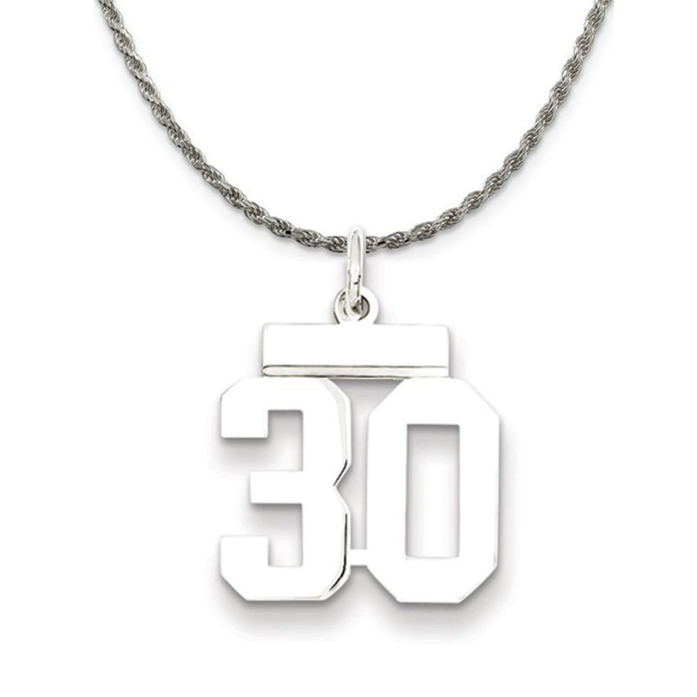 Sterling Silver Athletic Lg Polished Number 30 Necklace - 20 Inch